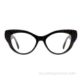 Cat Ojo Rhinestone Acetate Marco óptico Gafas